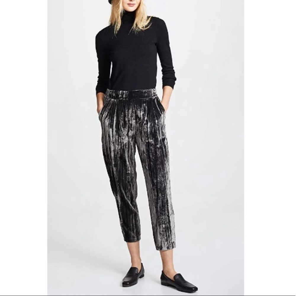 Splendid Black Silver Crushed Velvet Cropped Trousers